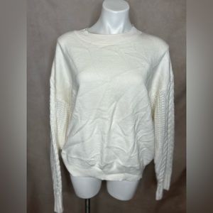 White Cable Knit Sleeve Sweater